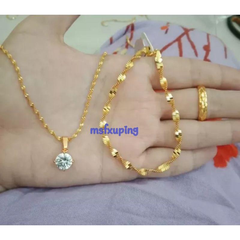 set perhiasan wanita dewasa 25,set perhiasan TITANIUM asli anti luntur terbaru, perhiasan 1 set gelang cincin