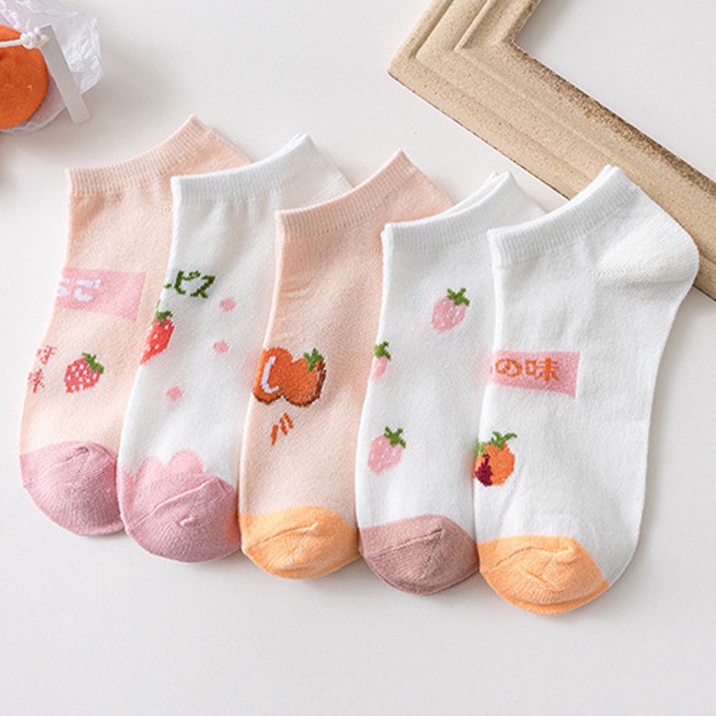 BRGUNIK Kaos Kaki Motif Strawberry Pink Ankle Sock Lembut Nyaman KK026
