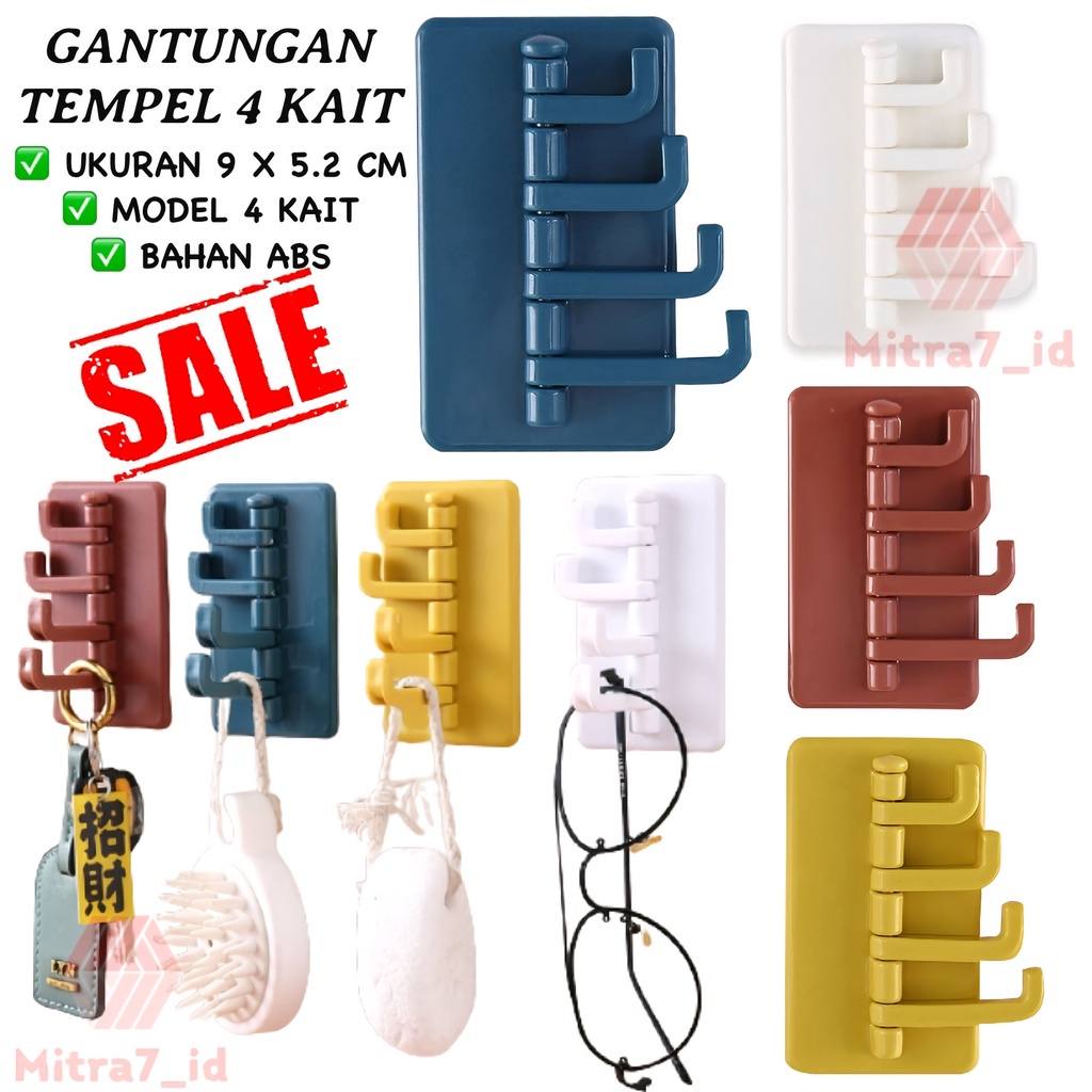 [M7] Gantungan Lipat 4 Kait / Gantungan Hook Tempel 4 Kait / Gantungan Baju / Gantungan Serbaguna