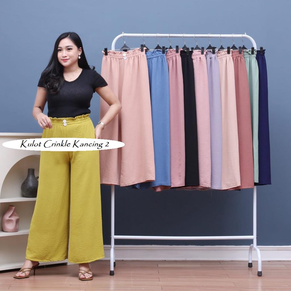 MJS 837 - Kulot Crinkle Kancing 2 Cringkle Airflow Crepe Premium Dobby Pants low Celana Panjang Kulot Wanita
