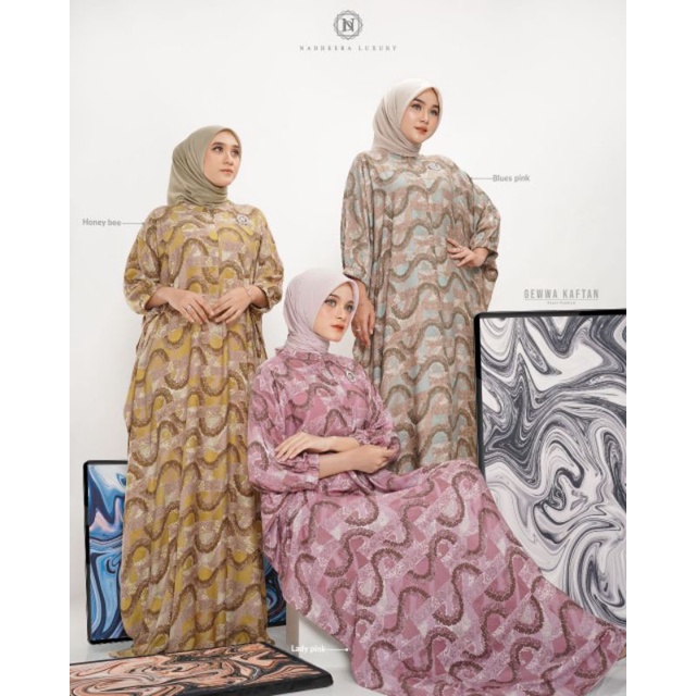 GEWWAN KAFTAN By Nadheera luxury Gamis Muslim Kelelawar Rayon motif terbaru