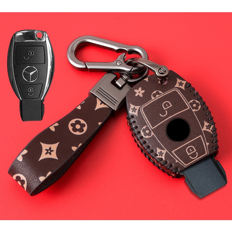 Mercedes-benz Kulit Asli car smart Key Cover Case Bag keyless remote holder Gantungan Kunci keyring casing Pelindung A-Class C-Class E-Class