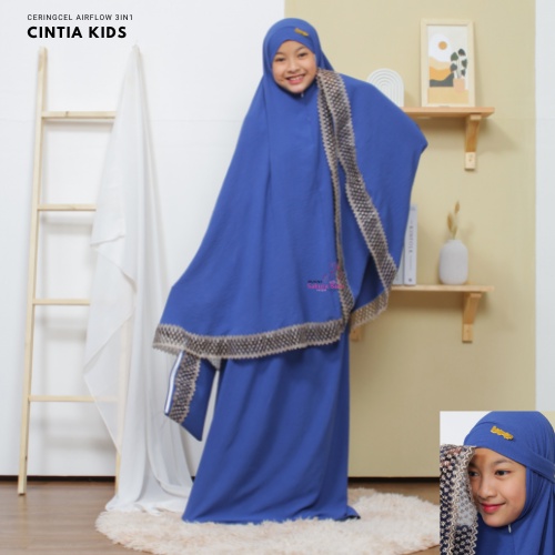 Cintia Mukena Anak 3 in 1 Crincle Airflow Renda Premium Jumbo Free Bross Warna (Denim, Hitam, Greentea, Mocca, Putih, Army, Pusia, Darkbrown, Lilac) Sakura