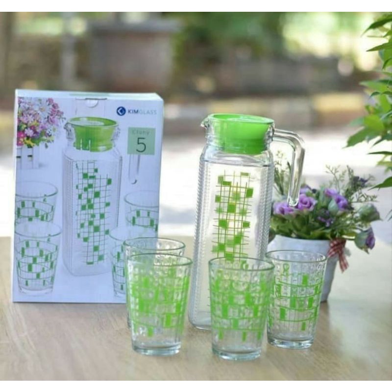 TEKO KIMGLASS SET 5 IN TEMPAT MINUM KACA /Teko dan Gelas/ Teko set