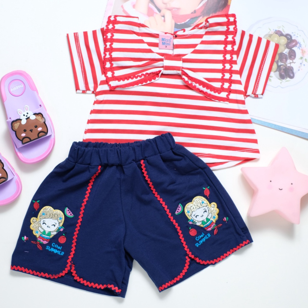 Setelan Ellen uk 1-9 Tahun / Set Anak Perempuan Korean Style Kaos Salur Kualitas Import Baju Anak Cewek Babycinnamon