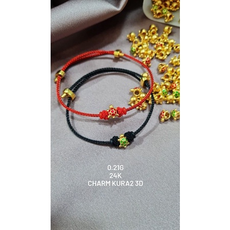 gelang charm kura kura mainan hongkong pandora serut adjustable waterproff variasi emas 24k  fengshu