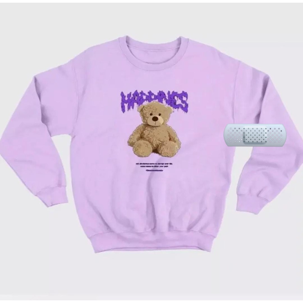 ANIME SWEATER WANITA OVERSIZE HAPPINES BEAR / CREWNECK WANITA LUCU SIZE XL FLEECE TEBAL HALUS TERBARU'