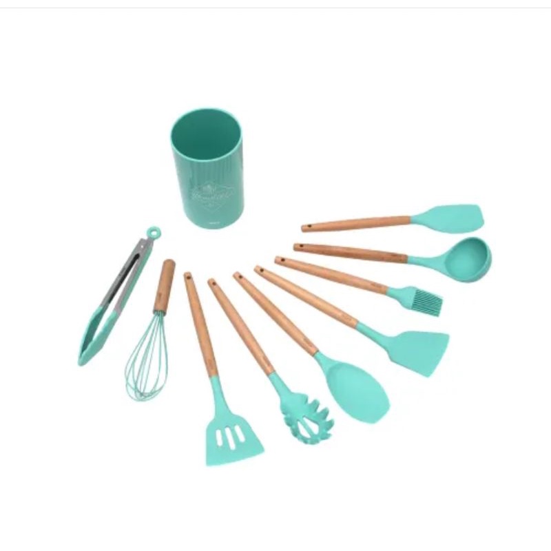 Peralatan Masak Dengan Holder Set 10pcs/Spatula Sutil/Utensil - Hijau