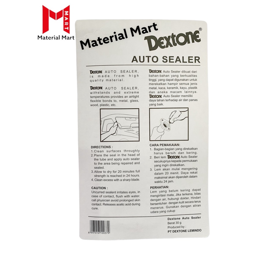 Lem Dextone Auto Sealer 30 Gram | Lem Kaca Silikon 30GR | Lem Keramik | Material Mart