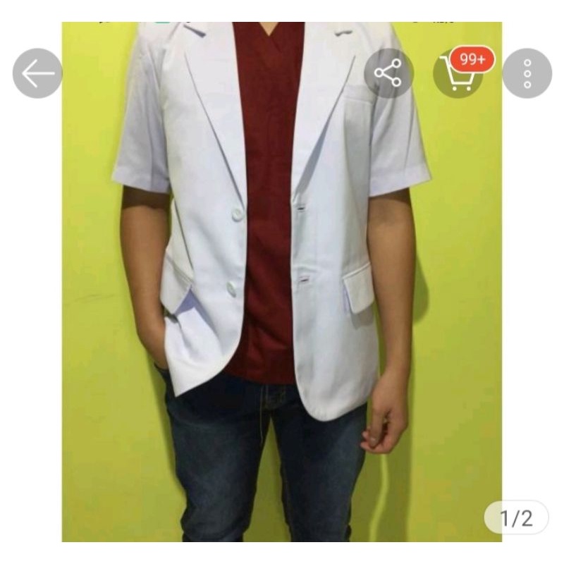 jas dokter dua saudara pendek tangan bahan platinum cowok