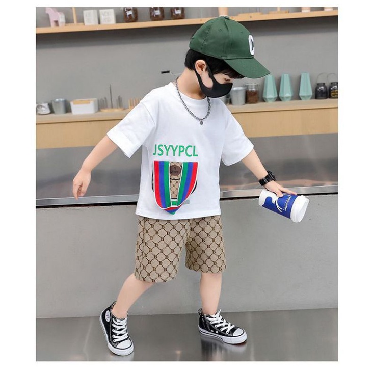 Setelan Baju Anak Laki Laki Celana Pendek Branded Set Kaos Anak Laki Import Kekinian Ala Korea