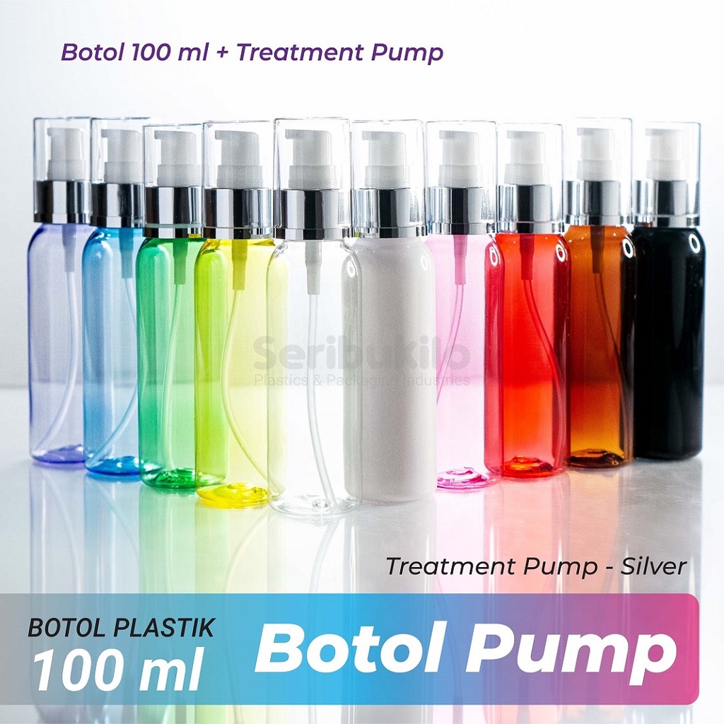 Botol Pump 100 ml / Botol PET 100 ml Pump Treatment 100 ml Silver Full Cover