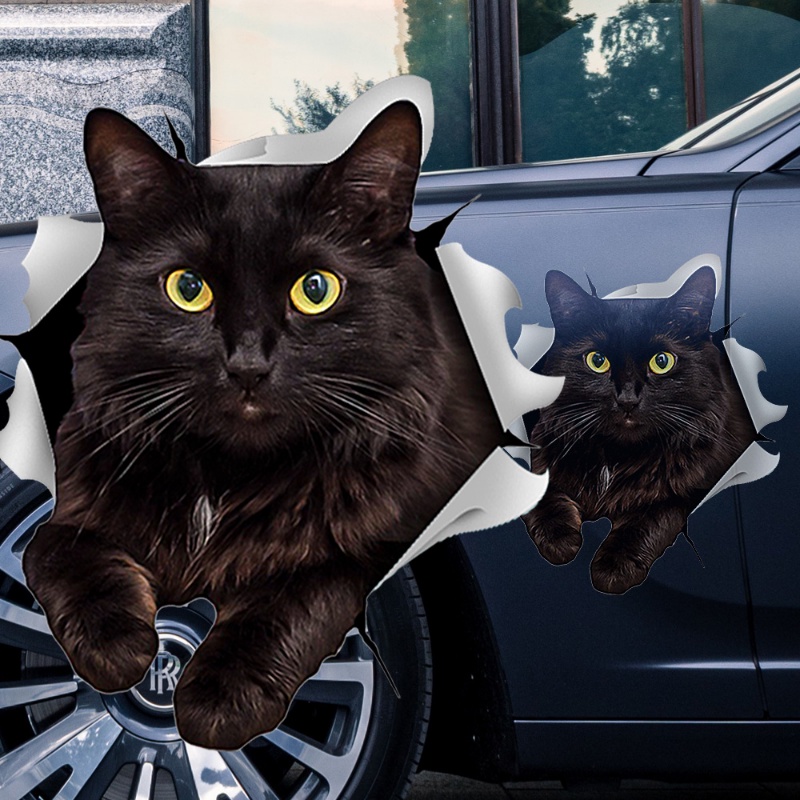 3d Hewan Kucing Hitam Sobek Logam Mobil PVC Stiker Tahan Air Pribadi Perekat Diri Stiker Truk Motor Auto Aksesoris