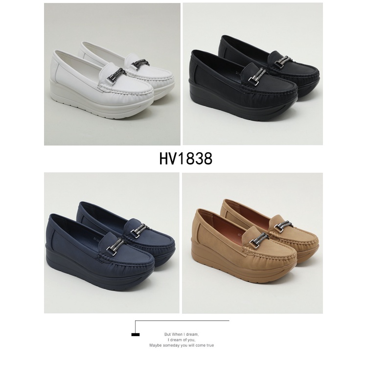 HELIVA DENIS Wedges Shoes Sol Sedang 5cm Bahan Kulit Halus Sepatu Wanita Ujung Bulat Formal HV1838 Original Brand