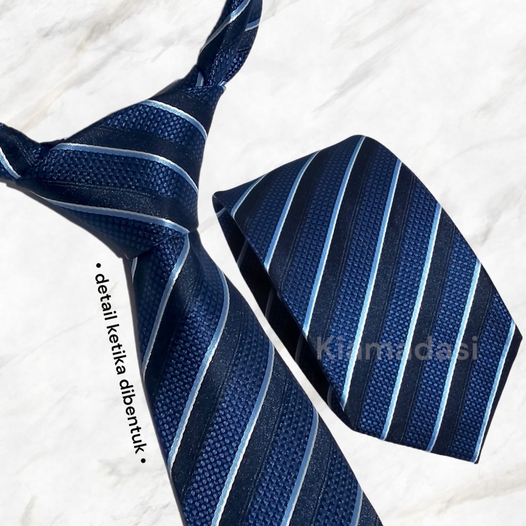Dasi Panjang Manual Pria Motif Formal Casual Hitam Biru Slim 3Inch Ready Stock