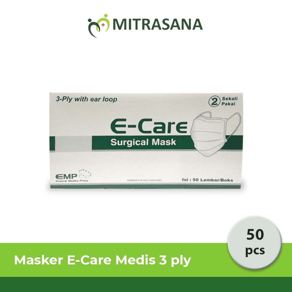 Masker E-Care 3-Ply Ear Loop Isi 30pcs