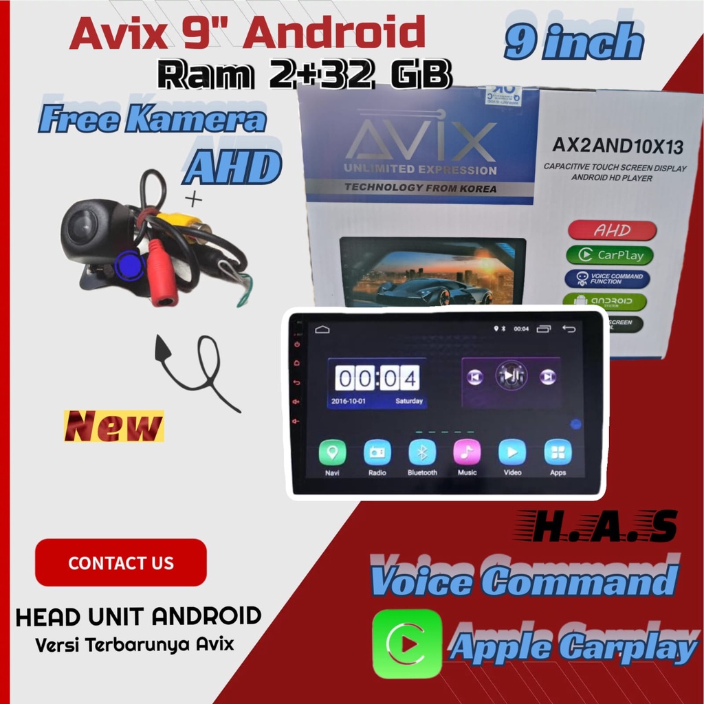 Head Unit Android Avix { Ram 2 GB + Rom 32 GB  ( 9" ) Free Kamera AHD AVIX  - Dinasti Audio
