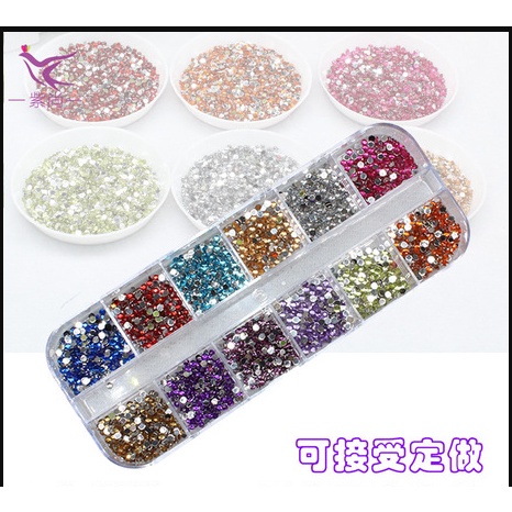 1200x Bling 2mm/3mm Mixed Color Nail Art Tips Acrylic Manicure Nail Stickers + Case