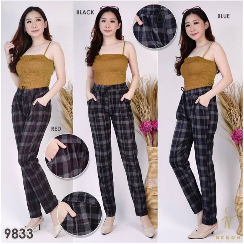 CELANA PANJANG WANITA MOTIF KOTAK - KOTAK - CELANA TARTAN WANITA PREMIUM MERK NERON - CELANA WANITA MODEL KEKINIAN JUMBO