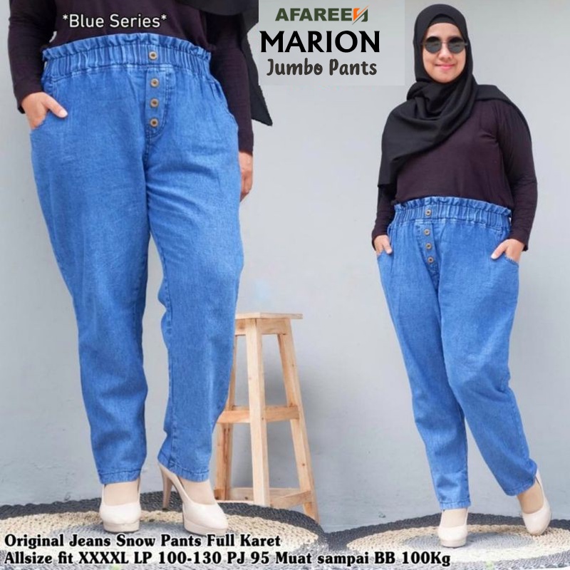 AFAREEN - Boyfriend Jeans Marion Baggy Jeans Sandra Kulot Jeans Wanita Pinggang Karet Kolor Variasi Kancing Super Jumbo
