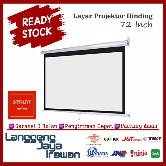 Layar Layar Proyektor Dinding Screen Projector Proyektor Wall Manual 72Inch