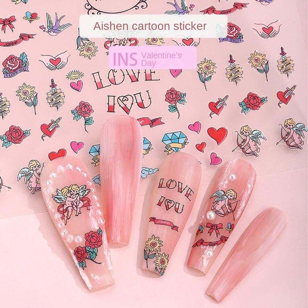 Mxbeauty Stiker Kuku Hati Wanita Fashion Valentine Day Nail Art Love Heart Bears Dekorasi Nail Art