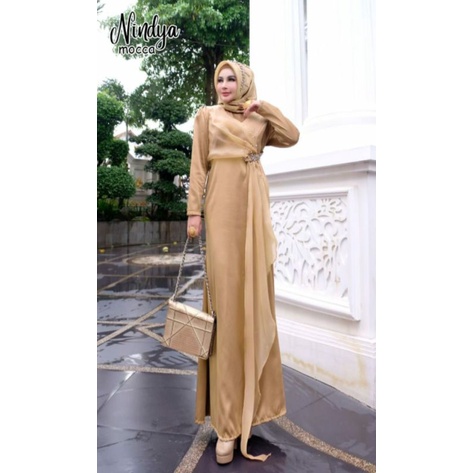 Nindya Maxy, GAMIS LEBARAN CANTIK MODIS KEKINIAN FIT XXL LD 110 BAHAN MAXMARA VELVET MIX ORGANZA DOVE TERMURAH OOTD