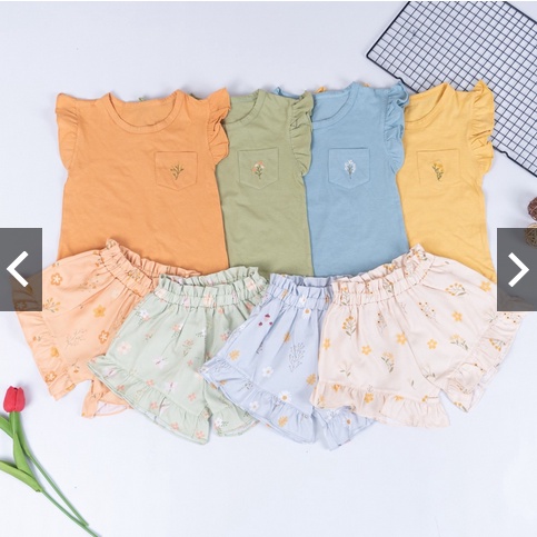 Setelan Anak Perempuan Ruffle Pocket Tee usia 1-5 tahun