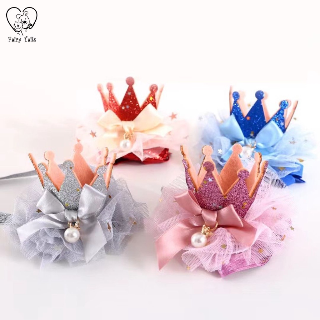 Aksesoris Topi Mahkota Hiasan Kepala Untuk Anabul Anjing dan Kucing Dengan Mutiara Pesta Ulang Tahun Ultah / Birthday Head Accessories Crown for Pet Dog and Cat