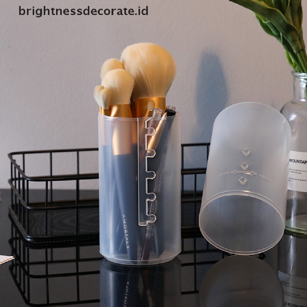[Birth] Adjustable Height PVC Tempat Kuas Makeup Display Storage Cup Organizer Dengan Tutup [ID]