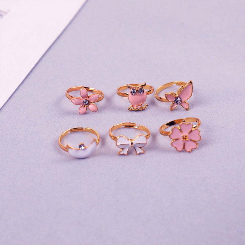 36pcs/box Cincin Anak Kartun Lucu Korea Hewan Bunga Adjustable Anak Perempuan Jari Rings Anak Kawaii Manis Hadiah