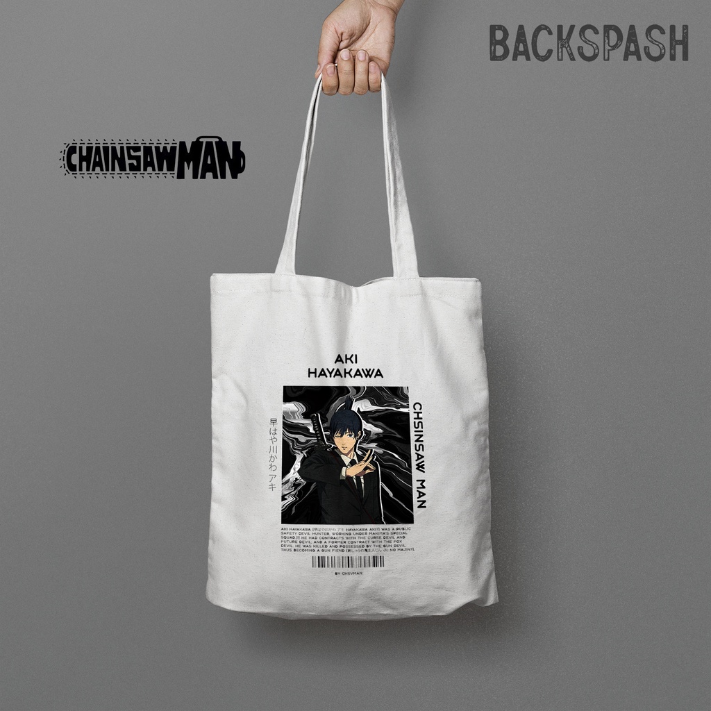 Totebag Anime Chainsaw Man Denji Pochita Aki Makima Custom Pria Wanita