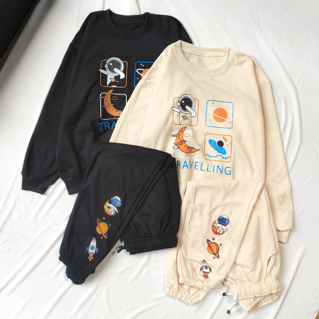 Sporty Sett Sweater &amp; Jogger Space Travel Wanita Dan Pria - Setelan Unisex