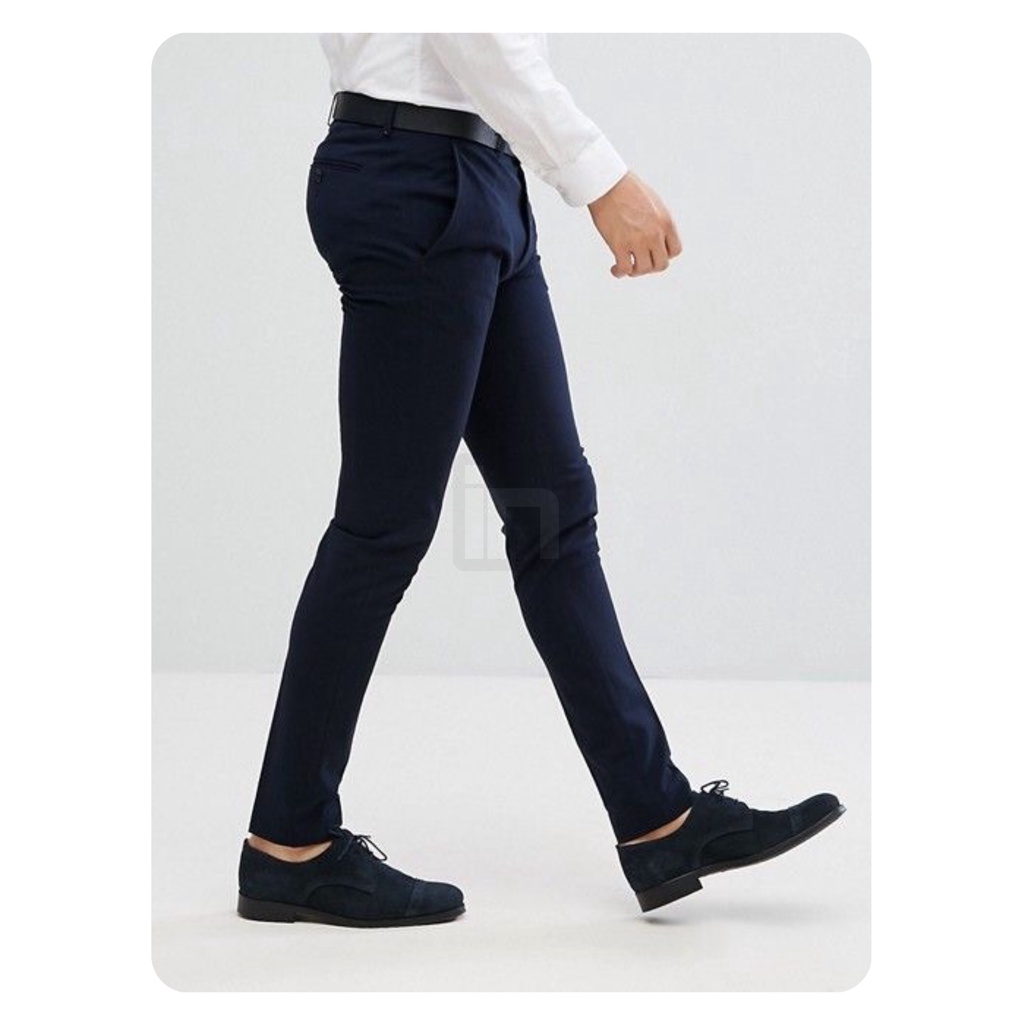 indogroups -Navy- Celana Bahan Formal Pria Slimfit ( Trousers Kain Dasar Kerja Kantor )