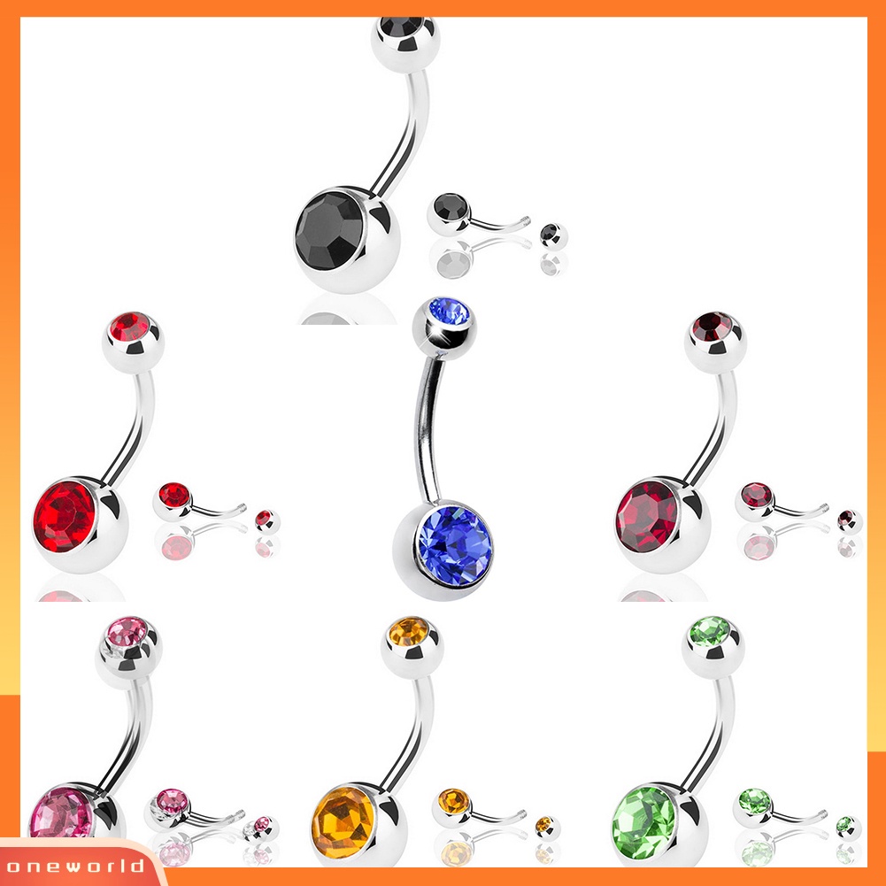 [oneworld] Cincin Pusar Stainless Steel Berlian Imitasi Belly Button Ring Bar Piercing Perhiasan