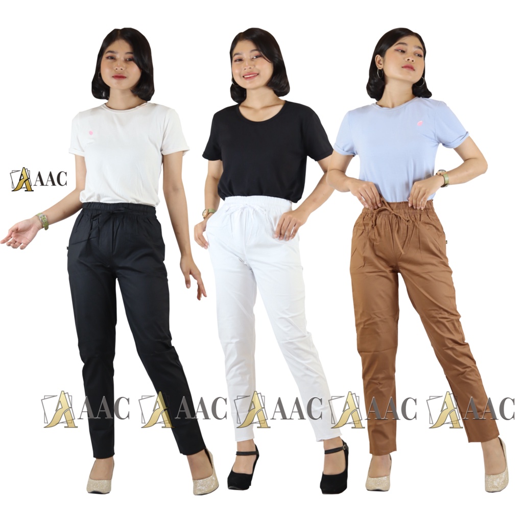 Basic Pants Celana Wanita Katun Stretch Standar dan Jumbo