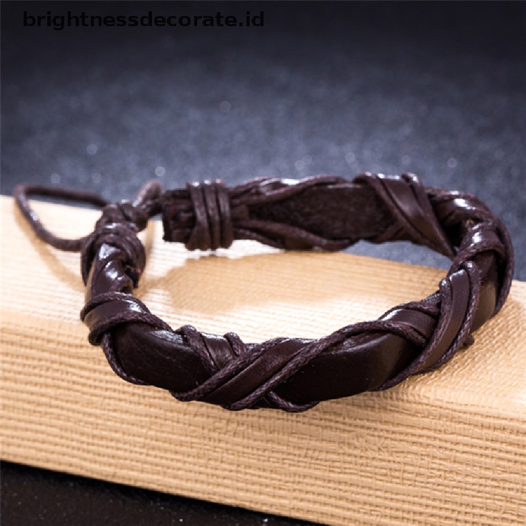 [Birth] Handmade Kulit Pria Wanita Tali Gelang Bangle Cuff Wristband Bungkus Adjustable [ID]