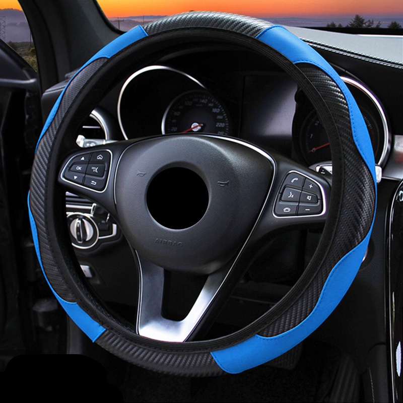 Universal 36-38cm Penutup Setir Mobil PU Microfiber Bernapas Anti-slip Hitam Kulit Car Steering Wheel Cover