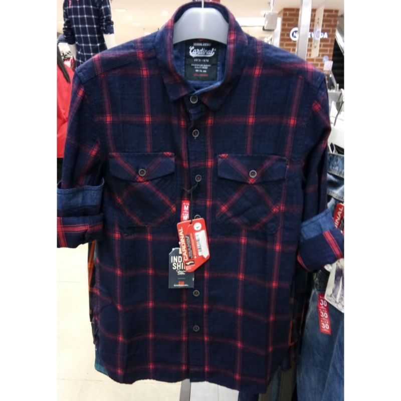 Cardinal jeans original mens CAKAI02137J 11F kemeja panjang pria katun berkantong merah maroon