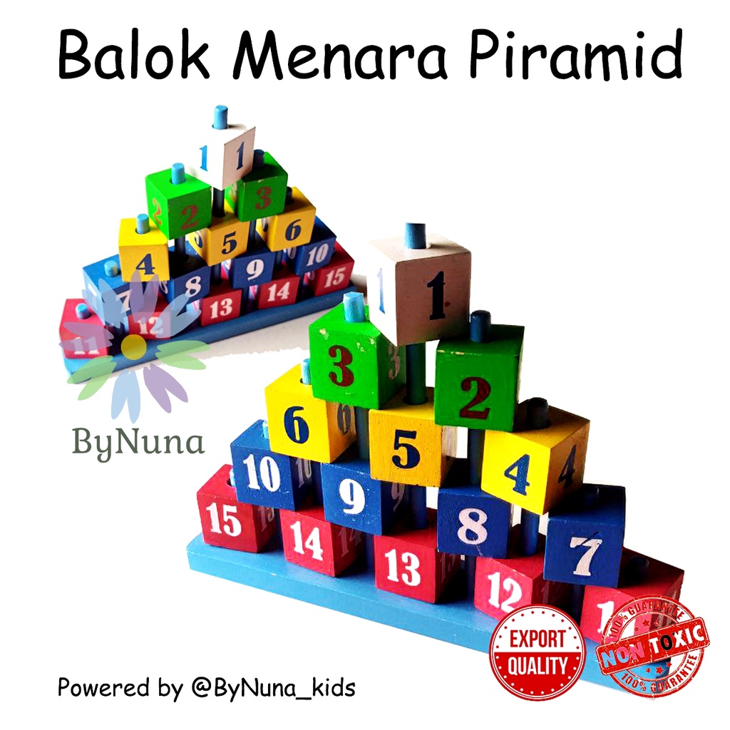 Mainan Anak Edukatif Susun Balok Piramid Huruf Angka Abjad