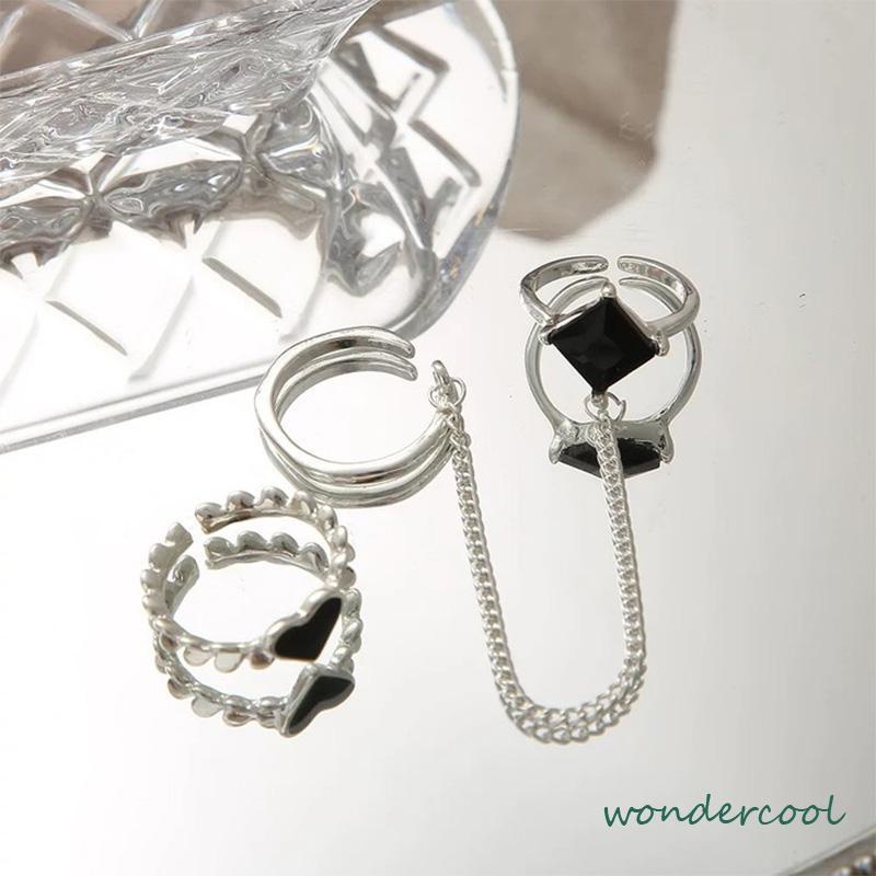 3PCS Cincin RetroDesain Ceruk  Temperamen Mewah  Buka Dapat Disesuaikan  Cincin Jari Telunjuk-Won