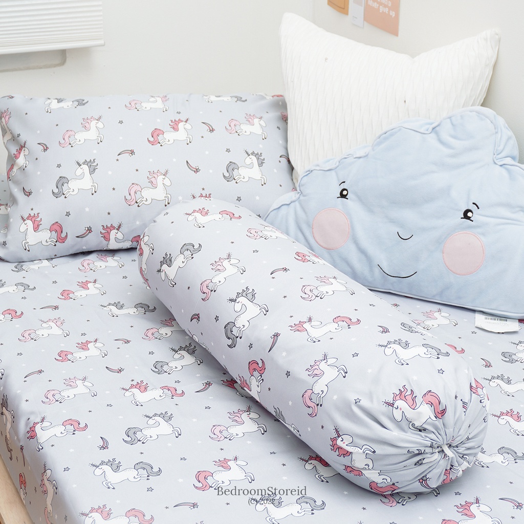 Sprei Aesthetic Motif Unicorn Grey | ALA KOREA Sudah Termasuk Sarung Bantal Guling