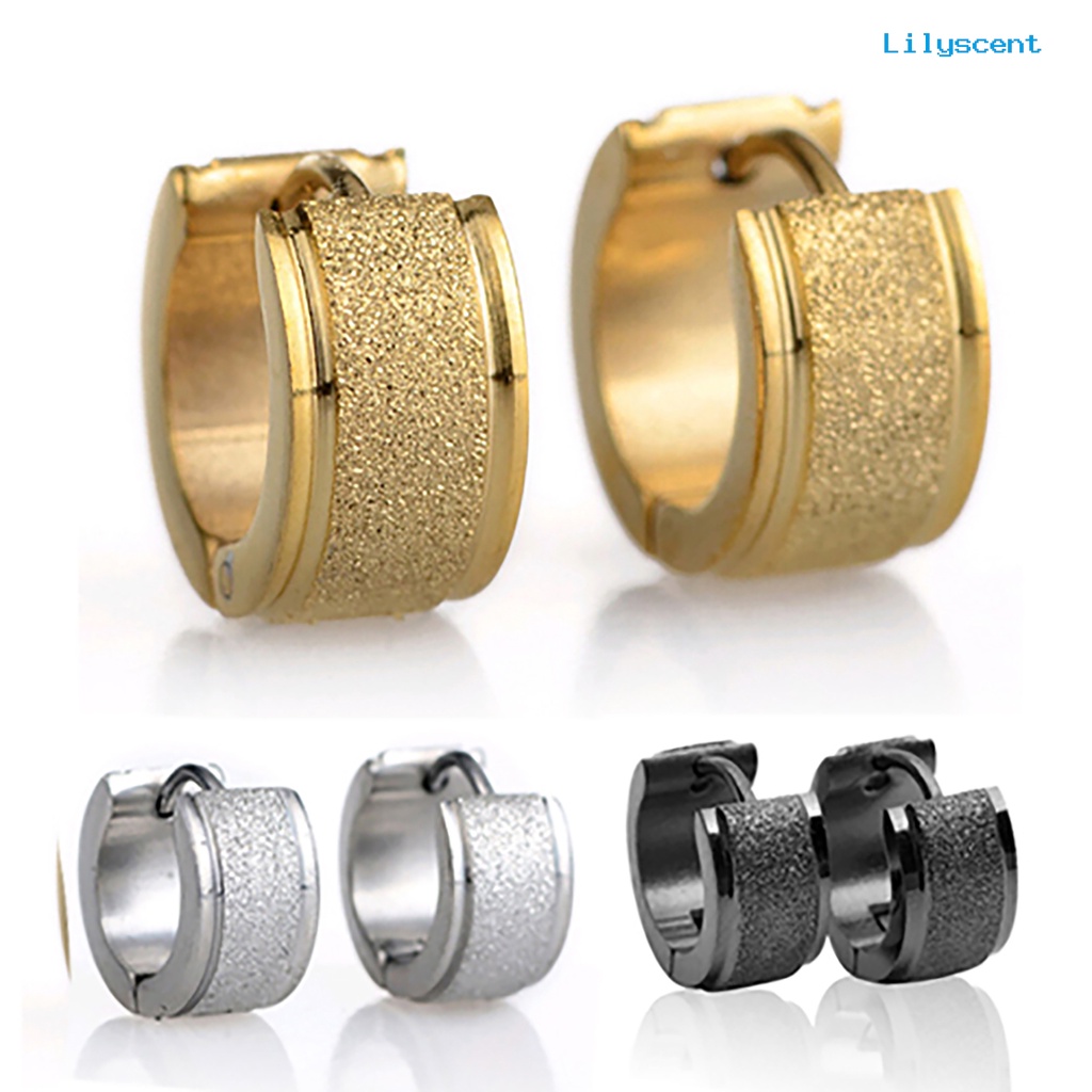 [LS] 1pasang Anting Hoop Huggie Earrings Baja Titanium Pria Wanita Kusam Ear Studs