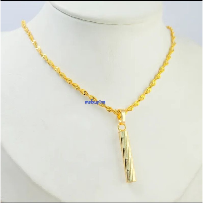 perhiasan dewasa motif kalung melintir dan bandul bambu berlapis emas xuping terbaru