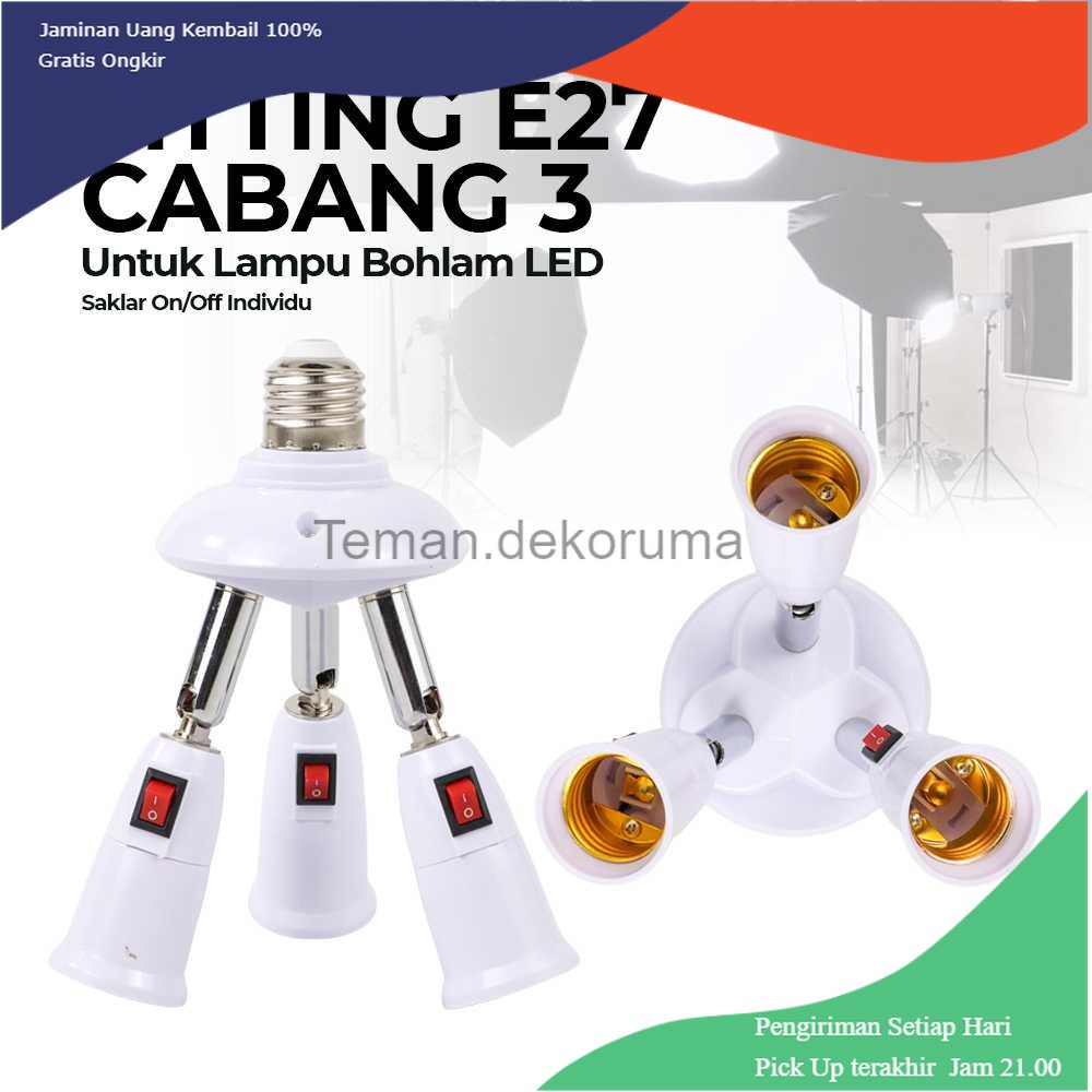 TD - LMP ASMTLED Fitting Lampu Bohlam Studio LED Cabang 3 with Switch E27 - E344