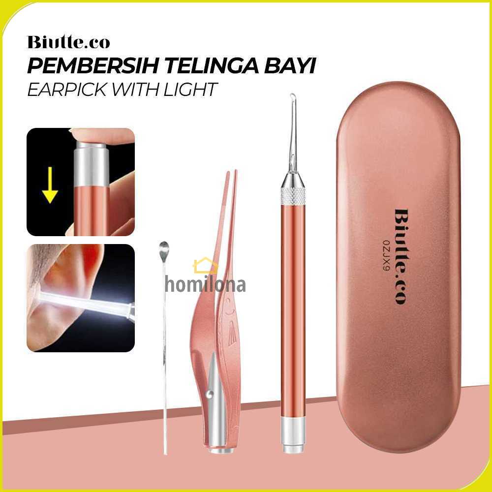 Biutte.co Pembersih Telinga Korek Kuping Ear Spoon Wax Picker with LED Light 0ZJX9 Rose Gold