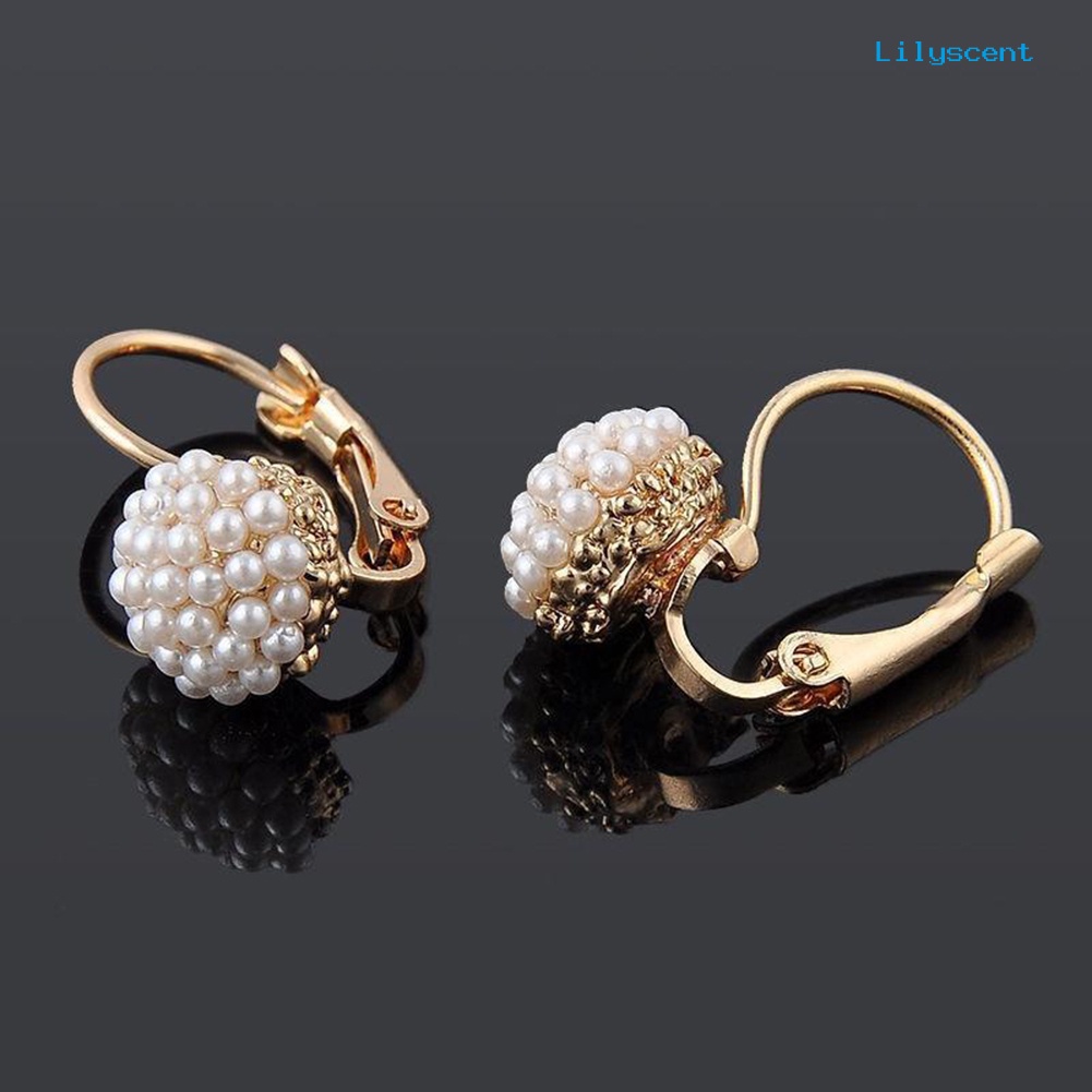 [LS] Fashion Wanita Bulat Mutiara Imitasi Pesona Leverback Anting Tindik Perhiasan Hadiah