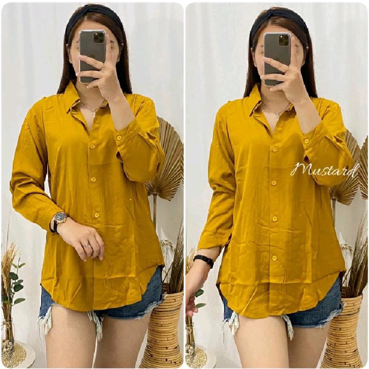 ￼turun harga kemeja wanita crinkle atasan wanita polos opnaisel lengan panjang terbaru kekinian
