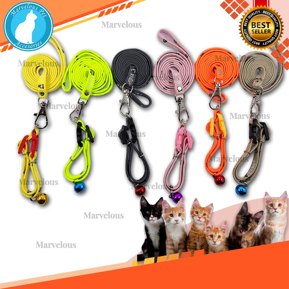 Tali Kalung Kucing Motif Premium Lonceng 14 mm / Tali Harness &amp; Brangus Kucing / Tali Penuntun Kucing / Aksesoris Kalung dan Harness