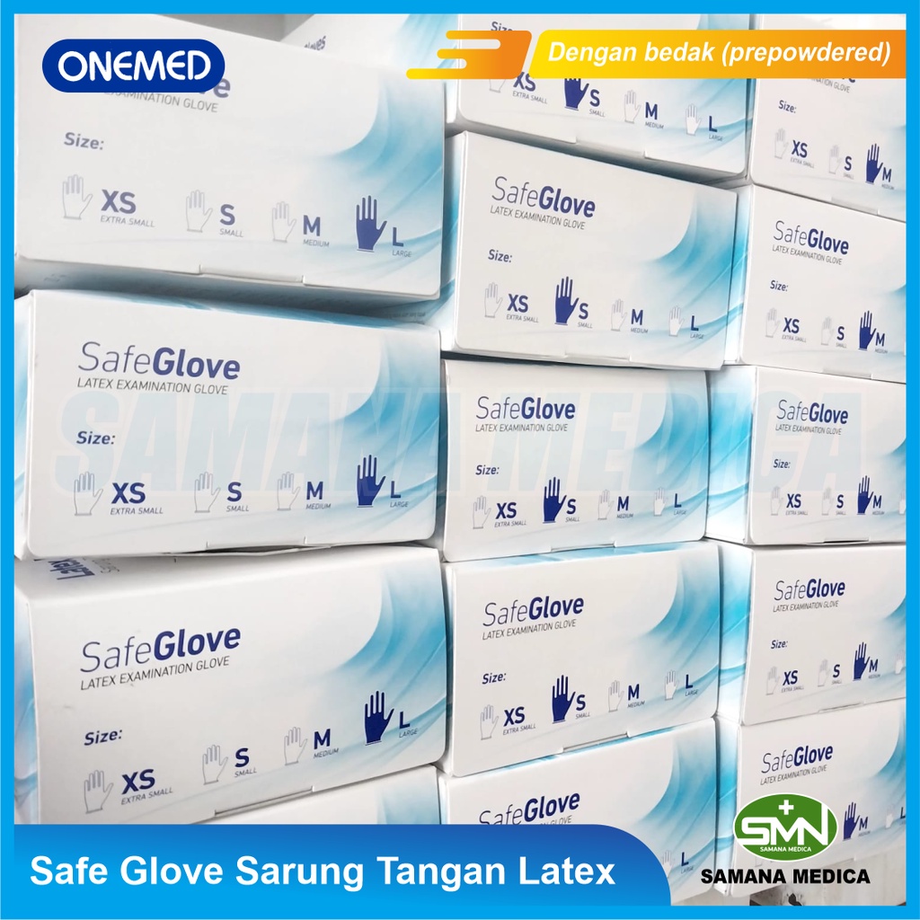 Safe Glove Sarung Tangan Latex disposable ONEMED Size XS - S - M - L Warna Putih